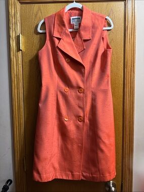 Vintage Lois Snyder Dani Max Sleeveless Double Breasted Coat Dress Coral/Orange